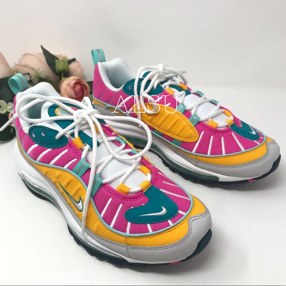 Nike Air Max 98 Spirit Teal Pink Yellow Green W - Picture 2 of 8